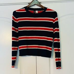 Dark Navy Blue & Red Sweater Top